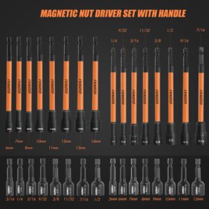 33PC Magnetic Nut Driver Set 6 Inch Long SAE Metric Hex Shank