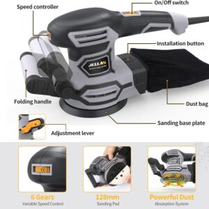 Jellas 450W Orbital Sander 6 Speed 5-Inch with Dust Collector