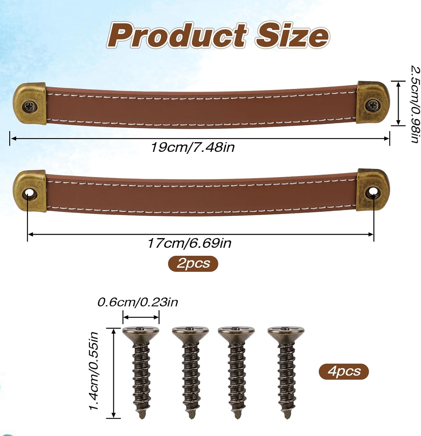 2Pc Brown Leather Drawer Pulls Cabinet Handles with Screws 3 2Pc Brown Leather Drawer Pulls Cabinet Handles with Screws - Image 3