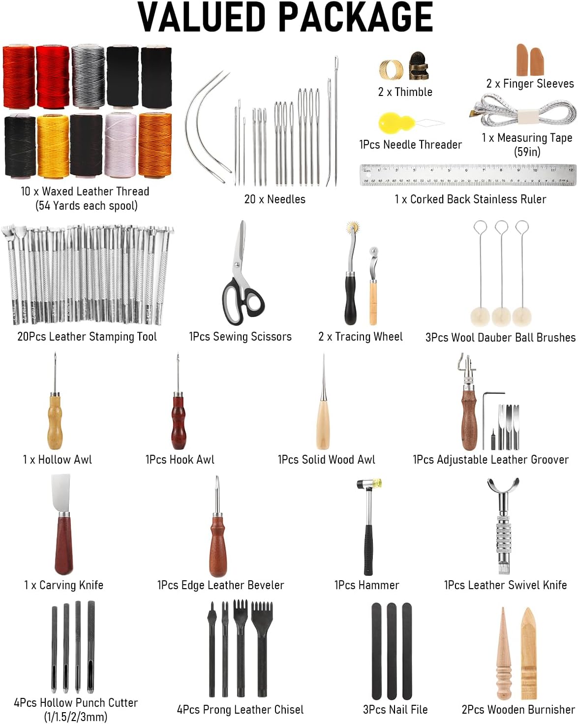 Nicpro 85PC Leather Working Tool Kit with Storage Bag for Carving 3 Nicpro 85PC Leather Working Tool Kit with Storage Bag for Carving - Image 3