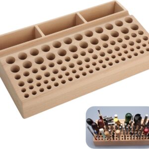 joyibay Leather Craft Tool Holder: 98 Holes Professional Wooden Leathercraft Stand Organizer with 3 Slots, Large Tool Rack for Making Punch Tools Organizer Storage, 10.63 * 5.91 in