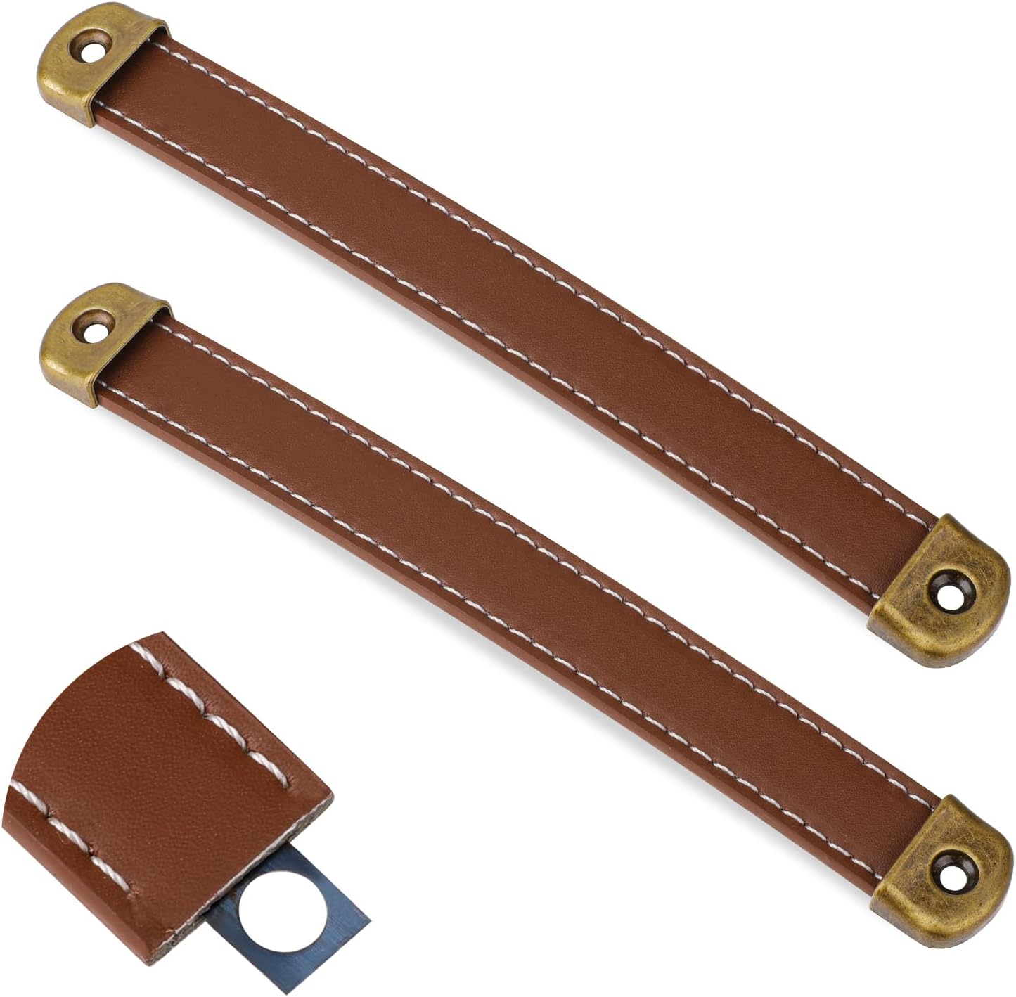 2Pc Brown Leather Drawer Pulls Cabinet Handles with Screws 1 2 Pcs Leather Handles for Drawers Leather Trunk Handles Leather Handle Suitcase Luggage Pulls Brown Cabinet Handles Leather Strap Handles with Mounting Screws Modern Leather Cabinet Knobs