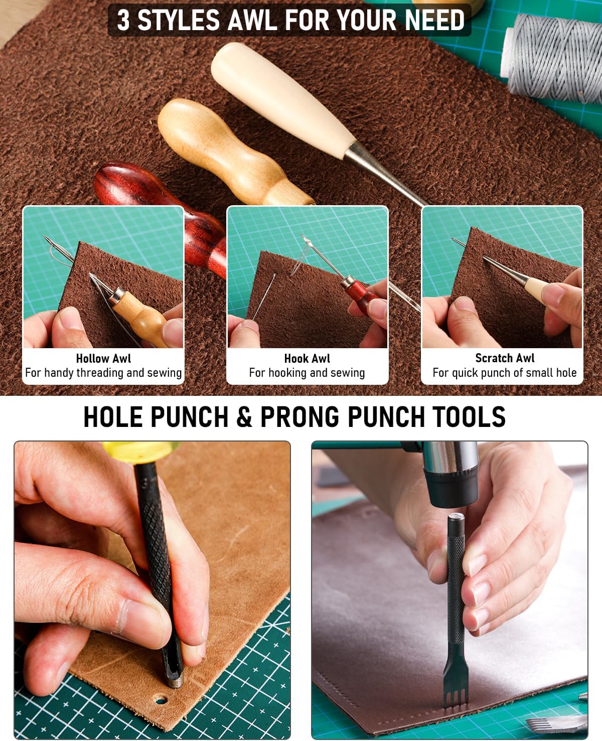 Nicpro 85PC Leather Working Tool Kit with Storage Bag for Carving 6 Nicpro 85PC Leather Working Tool Kit with Storage Bag for Carving - Image 6