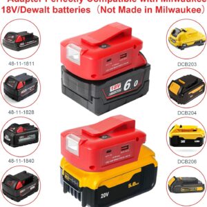 DEWALT Milwaukee Battery Adapter Dual USB 12V DC Charger 20V Light