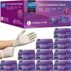 Inspire Stretch Vinyl Exam Gloves | The Original Quality Disposable Latex Free Medical Glove Cleaning Cooking Food Service Labs Healthcare and Household, Large 1000 Count