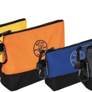 Klein Tools 55569 Stand-Up Zipper Bag Tool Pouch with Carabiners, Reinforced Gusseted Bottoms, Water Resistant 1680d, Multi-Size 5-Pack