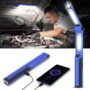 Work Light, Rechargeable LED Work Light 1500 Lumens, Portable Magnetic Work Light 180° Rotate 3 Modes, with 4 Magnetic Base and Hook Mechanic Light for Under Hood/Car Repairing/Inspection/Outdoor