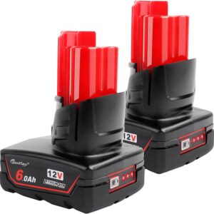 waitley 2 Pack 12V 6A Replacement Battery Compatible with Milwaukee 6.0Ah Power Tools