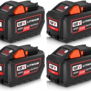 15000mAh Replacement for Milwaukee 18V Battery 15.0ah Compatible with Milwaukee 18V Battery 15.0 High Output 48-11-1860 48-11-1850 48-11-1828 Compatible with 18 Volt Cordless Power Tools(Orange-4pc)