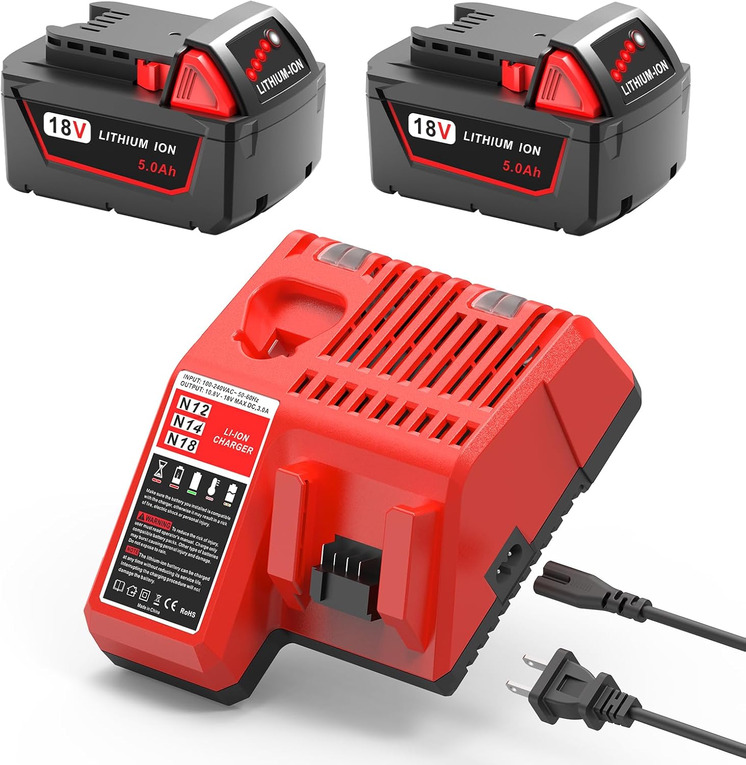 18V 5.0Ah Lithium Battery for Milwaukee M18 48-11-1850 Tools 1 18 Volt 5.0Ah Lithium Battery Replacement for Milwaukee M18 Battery 48-11-1850, Compatible with Milwaukee 18v Battery Charger and Cordless Power Tools