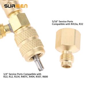 SURIEEN Valve Core Remover Tool R410A R22 Dual 1/4 5/16 HVAC Brass