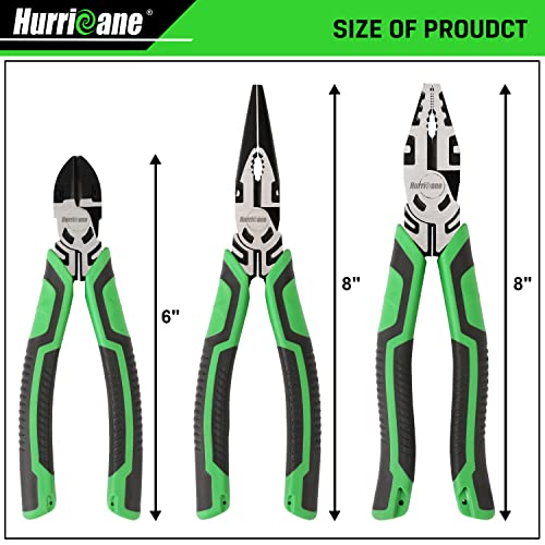 HURRICANE 3PC Heavy Duty Pliers Set 8in Linesman Needle Nose 6in Diagonal Cutting 7 HURRICANE 3PC Heavy Duty Pliers Set 8in Linesman Needle Nose 6in Diagonal Cutting - Image 7