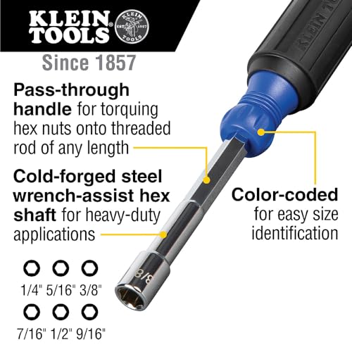 Klein Tools 6-Piece Hollow Shaft Nut Driver Set 1/4-9/16 Inch 1 hvac tools vaco 1/4ʼ nut driver