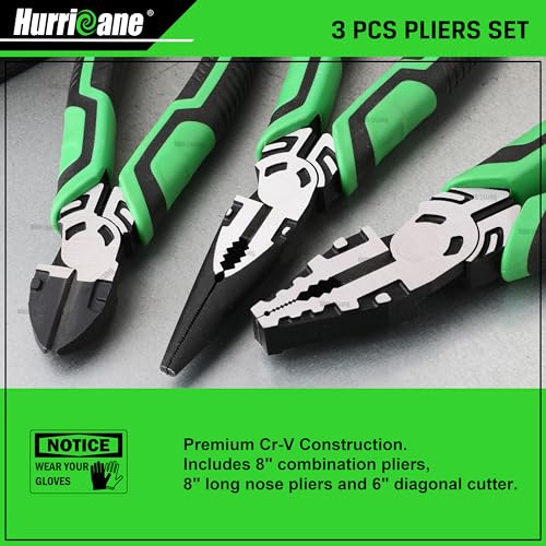 HURRICANE 3PC Heavy Duty Pliers Set 8in Linesman Needle Nose 6in Diagonal Cutting 3 HURRICANE 3PC Heavy Duty Pliers Set 8in Linesman Needle Nose 6in Diagonal Cutting - Image 3