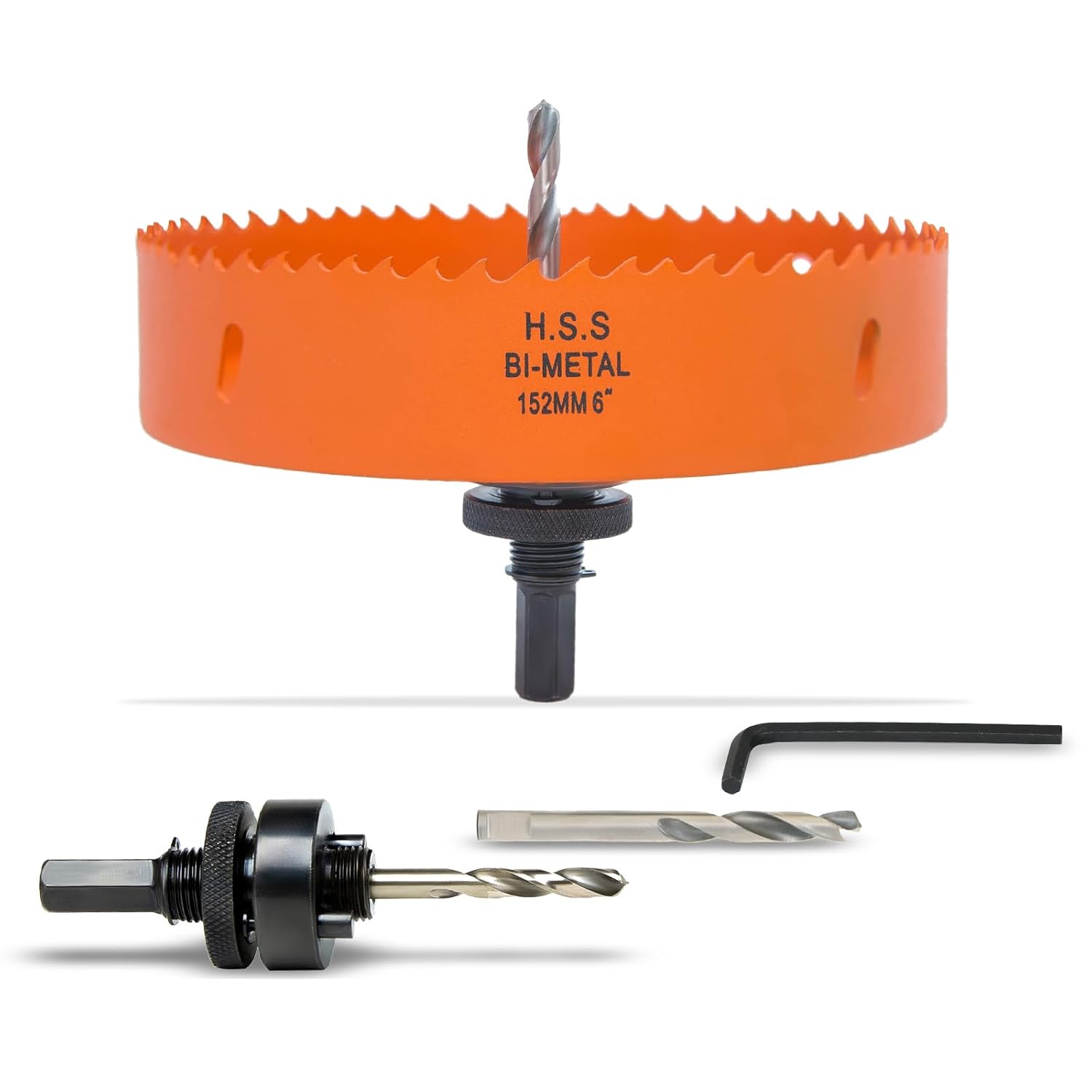 6" Bi-Metal Hole Saw Kit 152mm Metal Wood Plastic Cutter with Arbor 1 6 Inch Hole Saw with Arbor for Metal Wood and Plastic Cutting, 152mm Bi-Metal Hole Cutter for Different Project with Smooth and Flat Drilling Edge, Fast Chip Removal, Handy Hole Saw Kit Set