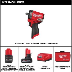 Milwaukee M12 FUEL 1/2″ Stubby Impact Wrench Kit with 2 Batteries