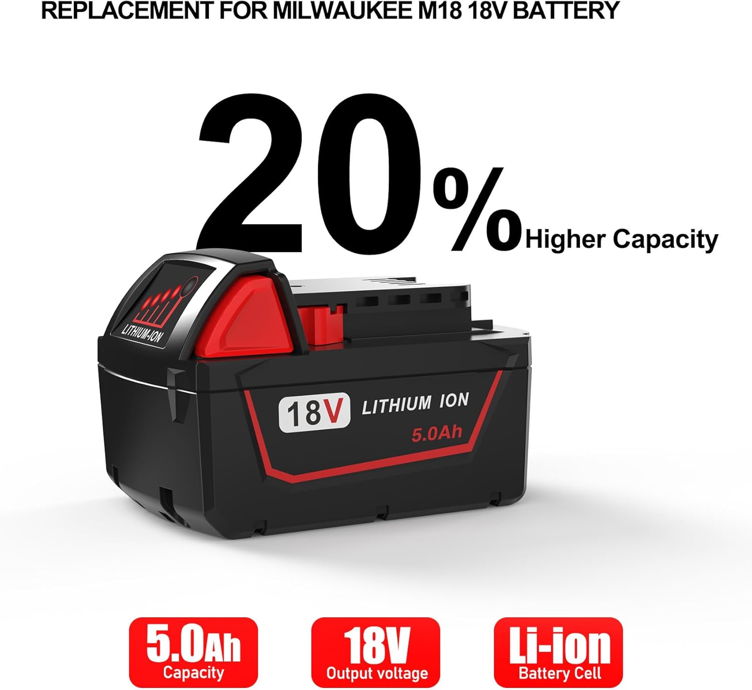 5.0Ah 18V Milwaukee M18 Replacement Battery 48-11-1850 Li-ion 2 5.0Ah 18V Milwaukee M18 Replacement Battery 48-11-1850 Li-ion - Image 2
