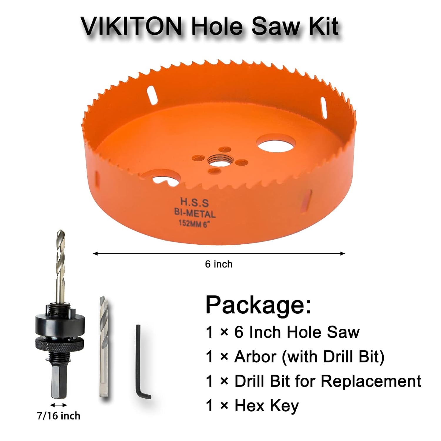 6" Bi-Metal Hole Saw Kit 152mm Metal Wood Plastic Cutter with Arbor 4 6" Bi-Metal Hole Saw Kit 152mm Metal Wood Plastic Cutter with Arbor - Image 4