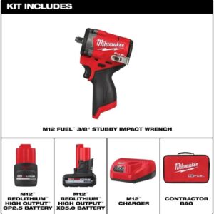 Milwaukee M12 FUEL Cordless 3/8″ Stubby Impact Wrench Kit 2562-22