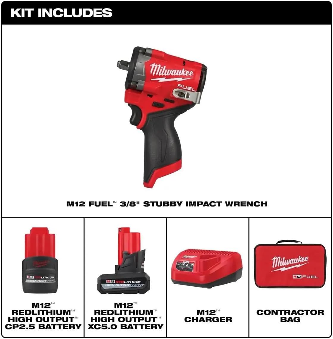 Milwaukee M12 FUEL Cordless 3/8" Stubby Impact Wrench Kit 2562-22 2 Milwaukee M12 FUEL Cordless 3/8" Stubby Impact Wrench Kit 2562-22 - Image 2