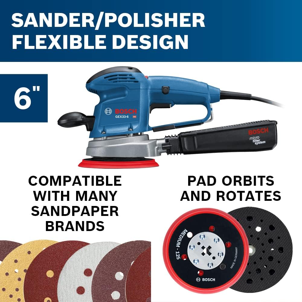 BOSCH GEX33-6N 6 Inch Random Orbit Sander Polisher Multi-Hole 6 BOSCH GEX33-6N 6 Inch Random Orbit Sander Polisher Multi-Hole - Image 6