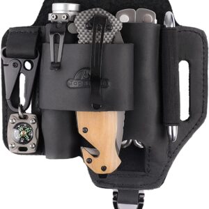Topstache Leather Multitool Sheath,EDC Belt Organizer for Work and Daily Use,Leatherman Sheath,EDC Pocket Organizer for Flashlight and Multitool,Gifts for Men,Leather Sheath for Multitool,Black