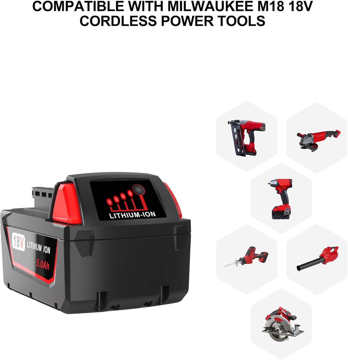 5.0Ah 18V Milwaukee M18 Replacement Battery 48-11-1850 Li-ion 6 5.0Ah 18V Milwaukee M18 Replacement Battery 48-11-1850 Li-ion - Image 6