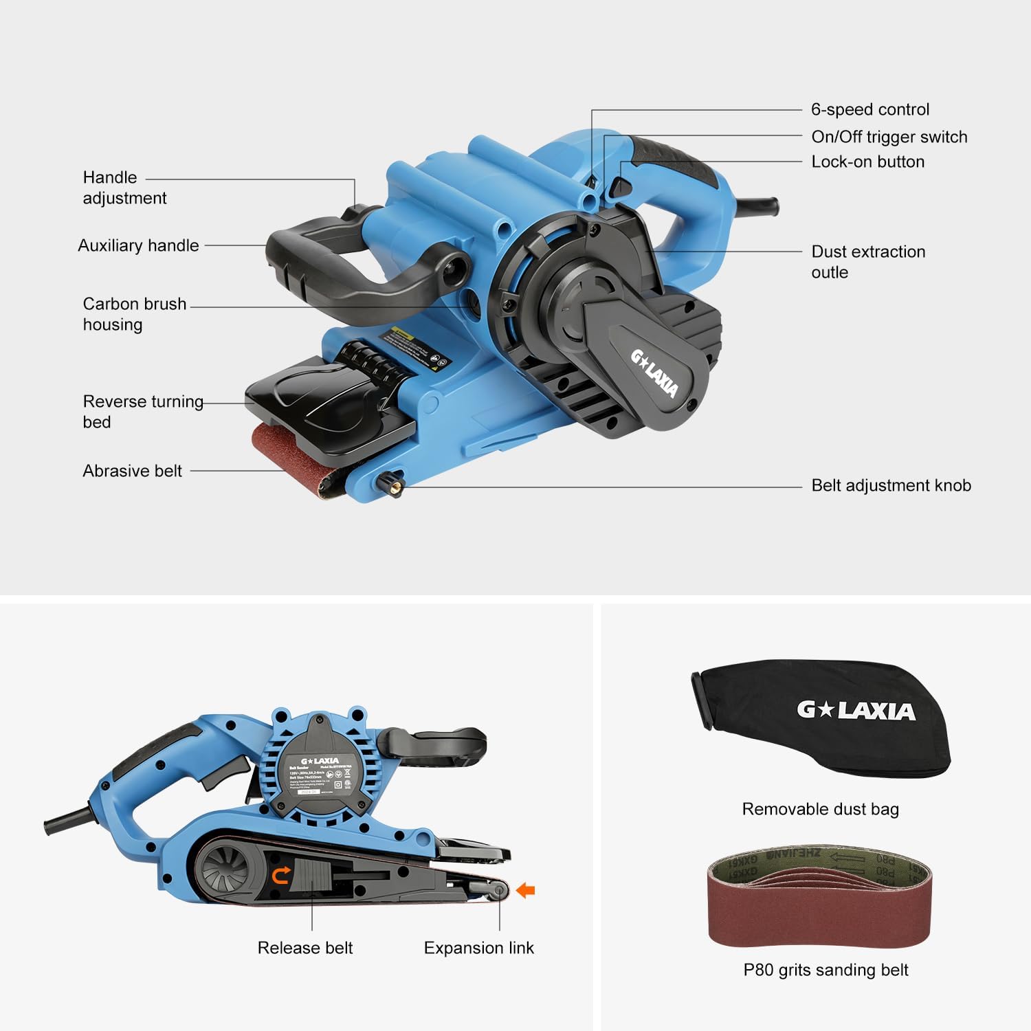 8 Amp Belt Sander 3x21 Variable Speed Dust Bag Wood Polisher 4 8 Amp Belt Sander 3x21 Variable Speed Dust Bag Wood Polisher - Image 4