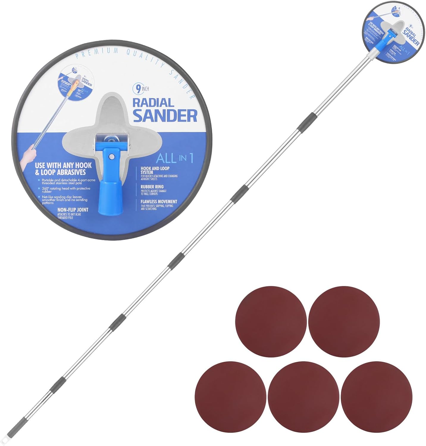 Drywall Pole Sander 30-86" with 5 Sanding Sheets for Walls Ceilings 1 sander tool extension