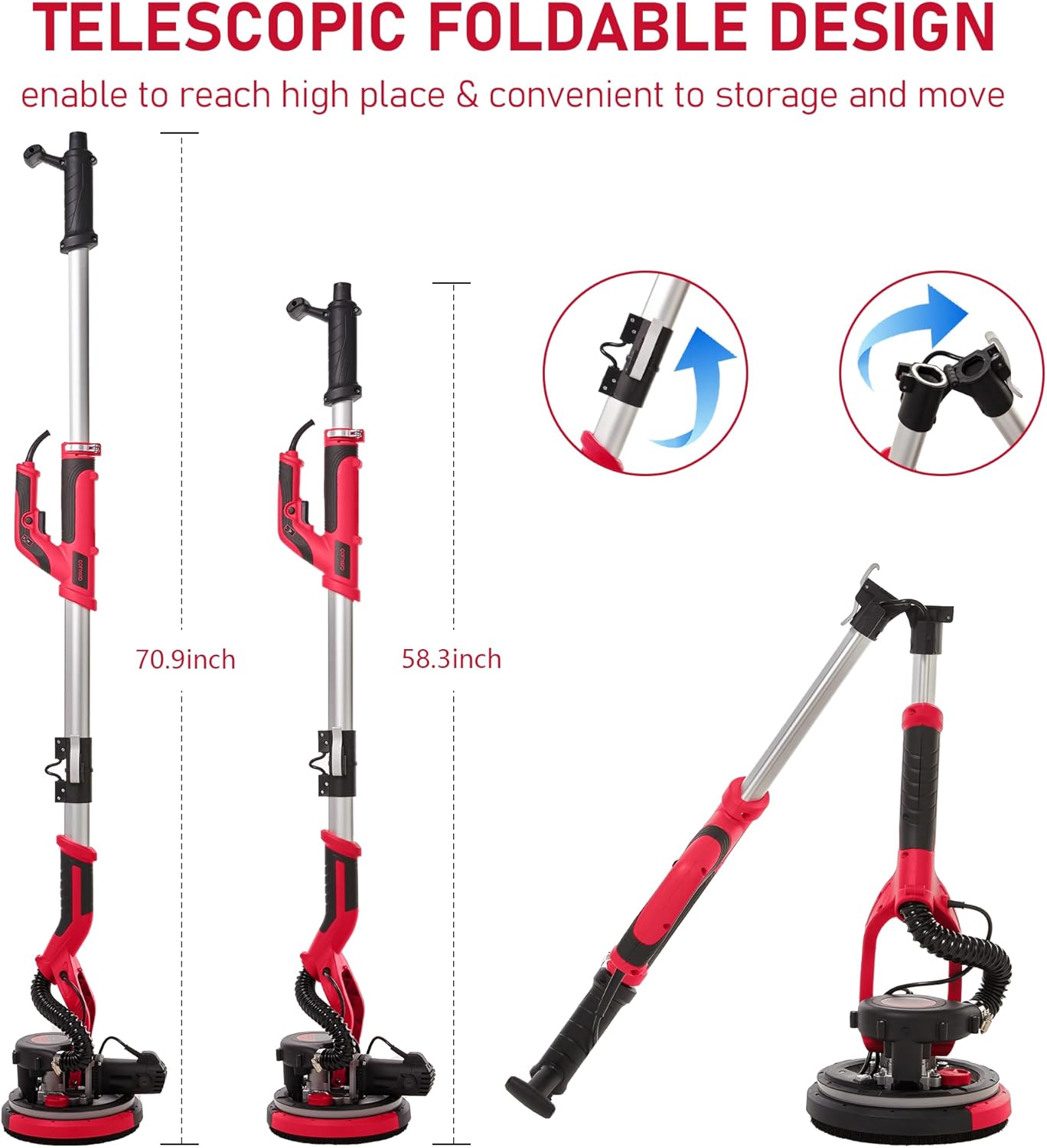 1250W Electric Drywall Sander with Vacuum 7-Speed LED Light Tool 6 1250W Electric Drywall Sander with Vacuum 7-Speed LED Light Tool - Image 6