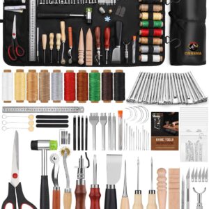 QMNNMA 102PCS Leather Working Tools Leather Tool Kit with Custom Storage Bag, Leather Carving Tools Leather Working Kit for Sewing Carving Cutting Punching Stamping