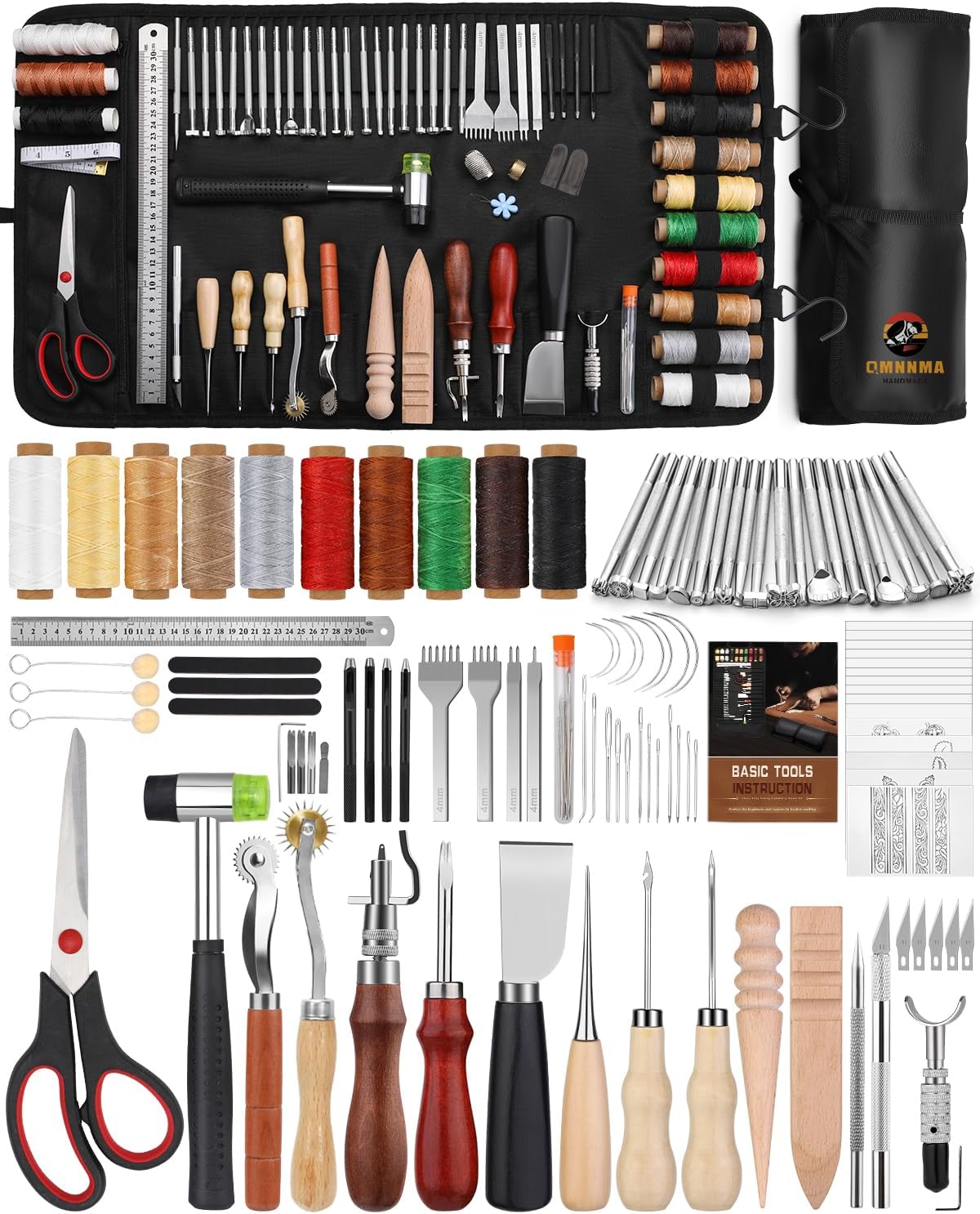 QMNNMA 102PC Leather Tool Kit with Storage Bag for Crafting 1 QMNNMA 102PCS Leather Working Tools Leather Tool Kit with Custom Storage Bag, Leather Carving Tools Leather Working Kit for Sewing Carving Cutting Punching Stamping