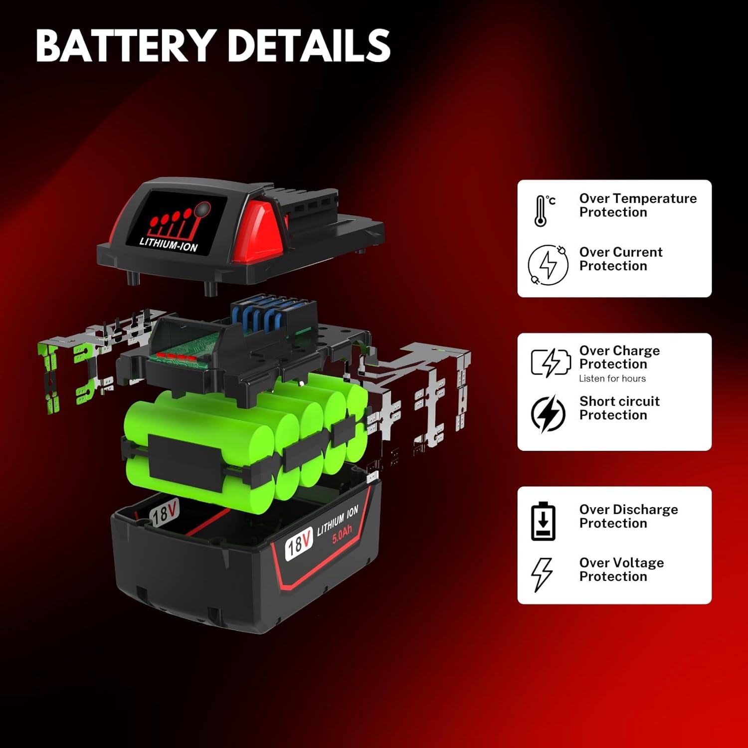 5.0Ah 18V Milwaukee M18 Replacement Battery 48-11-1850 Li-ion 3 5.0Ah 18V Milwaukee M18 Replacement Battery 48-11-1850 Li-ion - Image 3