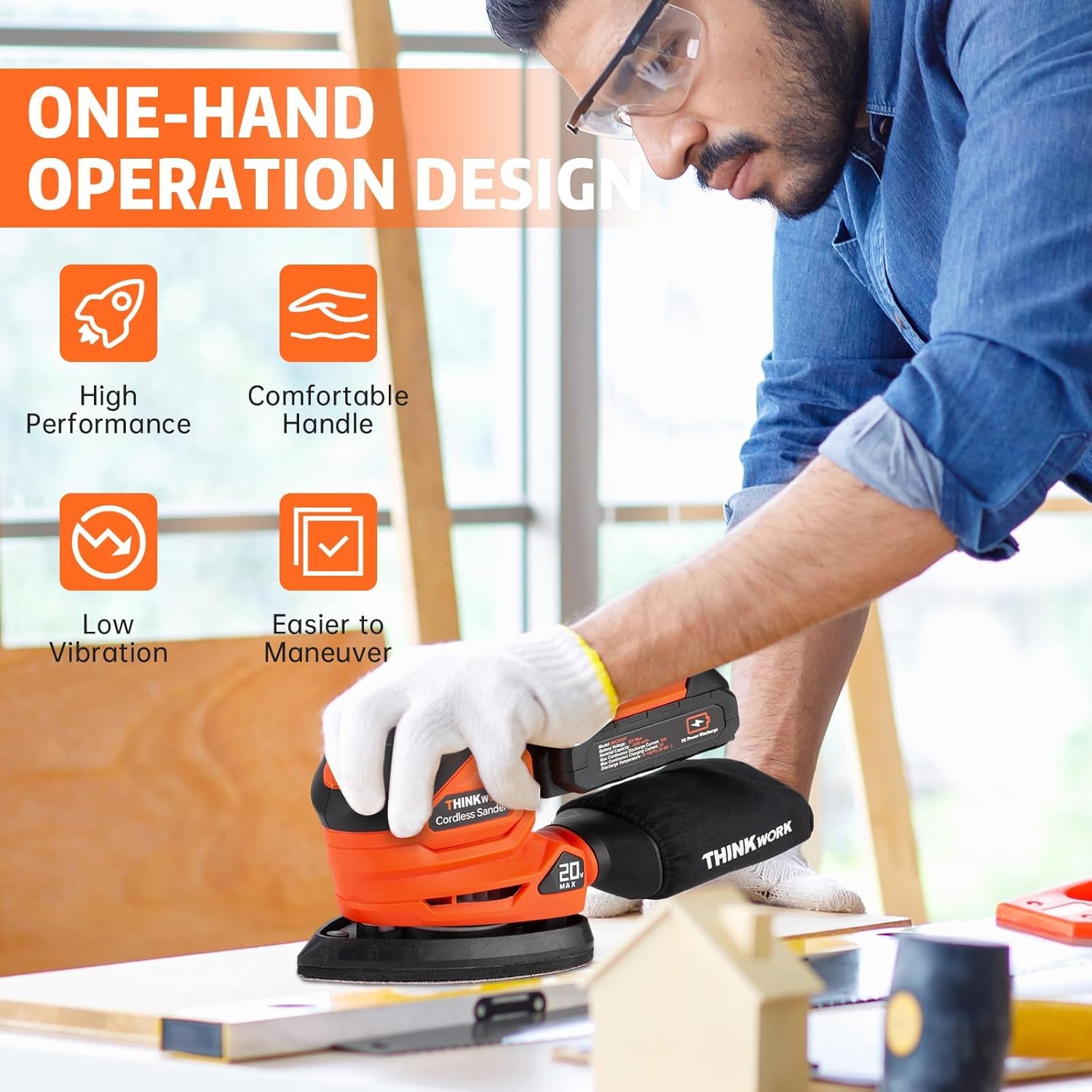 THINKWORK 20V Cordless Detail Sander Kit 12000 OPM 21pc Set 4 THINKWORK 20V Cordless Detail Sander Kit 12000 OPM 21pc Set - Image 4