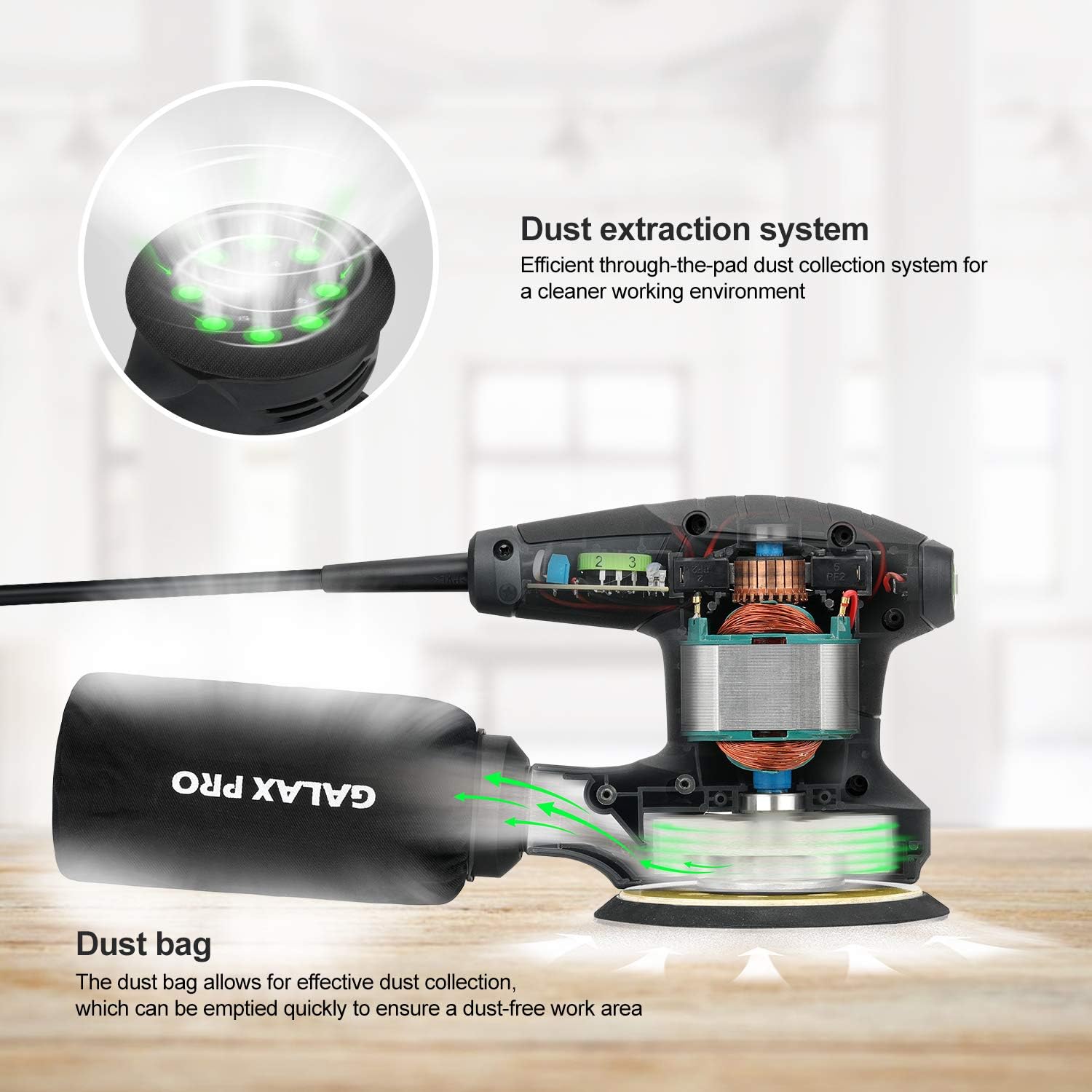 GALAX PRO 280W Orbital Sander 6 Speed 13000OPM with Dust Collector 3 GALAX PRO 280W Orbital Sander 6 Speed 13000OPM with Dust Collector - Image 3