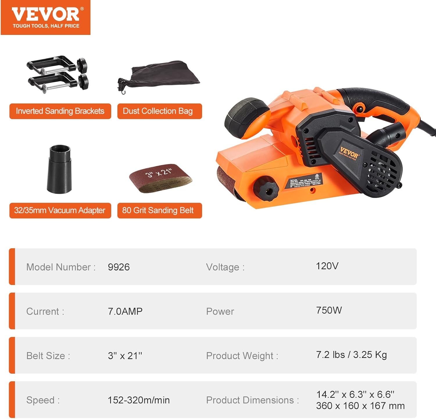 VEVOR 7A 3x21 Belt Sander 6 Speed Woodworking Bench Dust Bag 80G 7 VEVOR 7A 3x21 Belt Sander 6 Speed Woodworking Bench Dust Bag 80G - Image 7