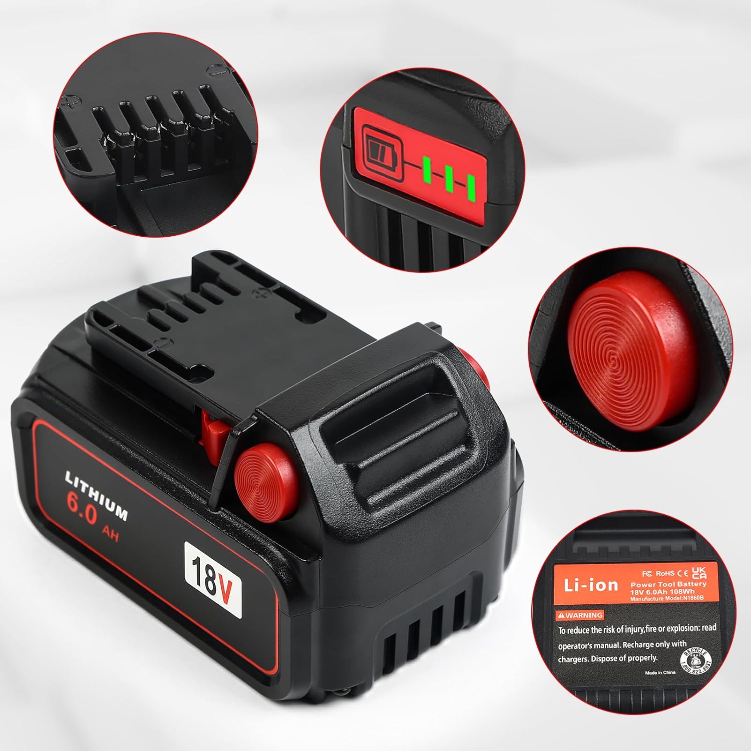 Mrupoo 4-Pack 18V 6000mAh Battery for Milwaukee M18 Tools 48-11-1860 4 Mrupoo 4-Pack 18V 6000mAh Battery for Milwaukee M18 Tools 48-11-1860 - Image 4