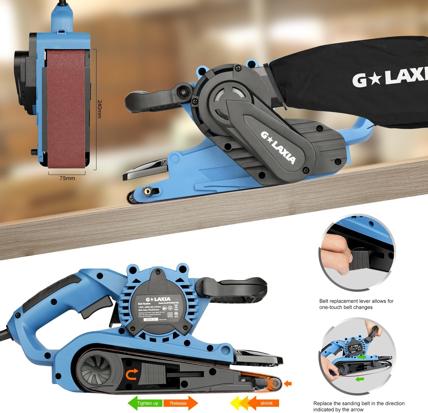 8 Amp Belt Sander 3x21 Variable Speed Dust Bag Wood Polisher 6 8 Amp Belt Sander 3x21 Variable Speed Dust Bag Wood Polisher - Image 6