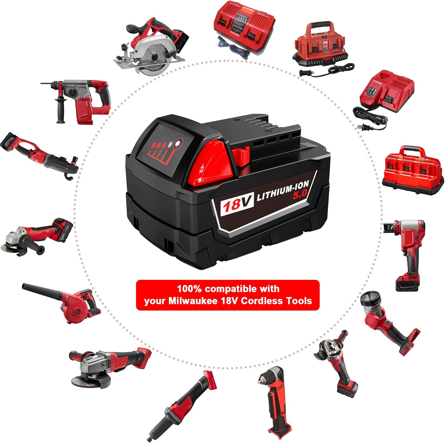 18V 5.0Ah Milwaukee M18 Replacement Battery 48-11-1850 Compatible 7 18V 5.0Ah Milwaukee M18 Replacement Battery 48-11-1850 Compatible - Image 7