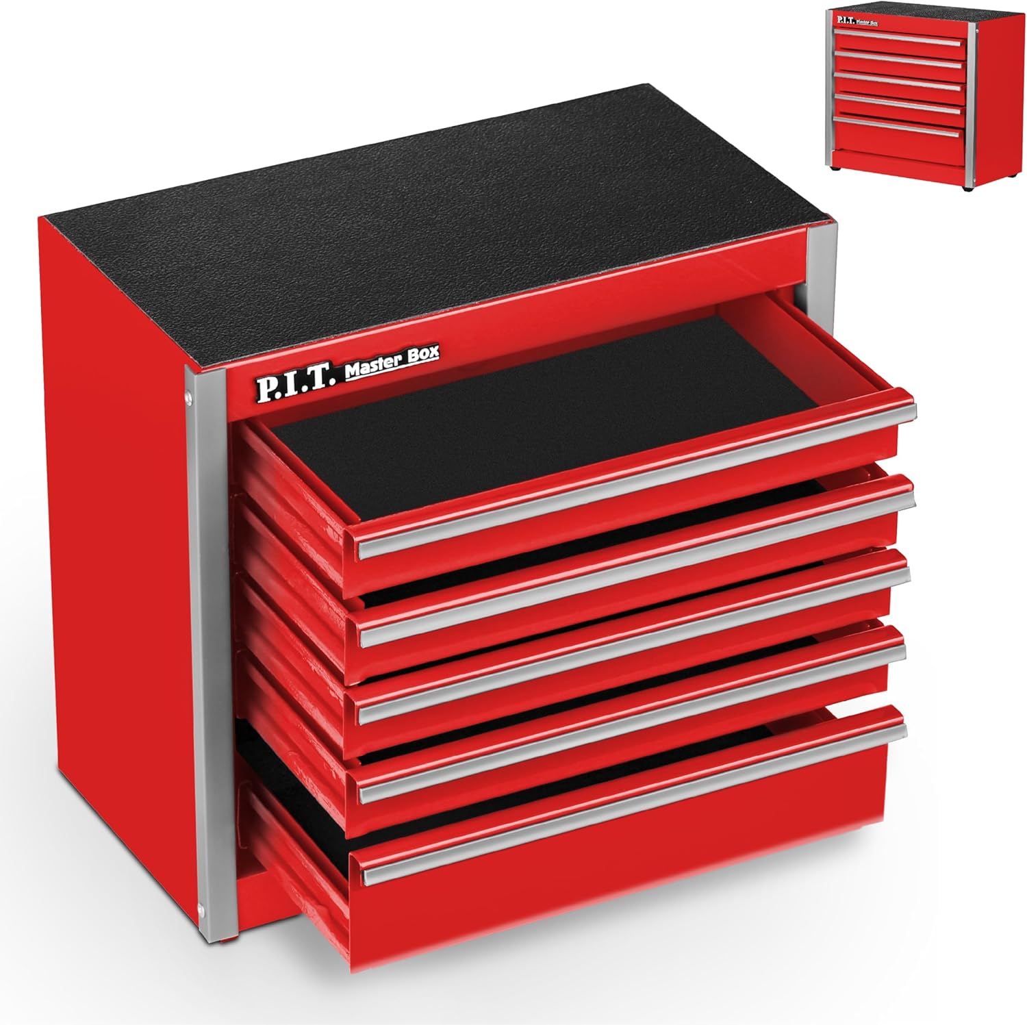 P.I.T. 5-Drawer Mini Rolling Tool Box Steel Cabinet Red 9 P.I.T. 5-Drawer Mini Rolling Tool Box Steel Cabinet Red - Image 9