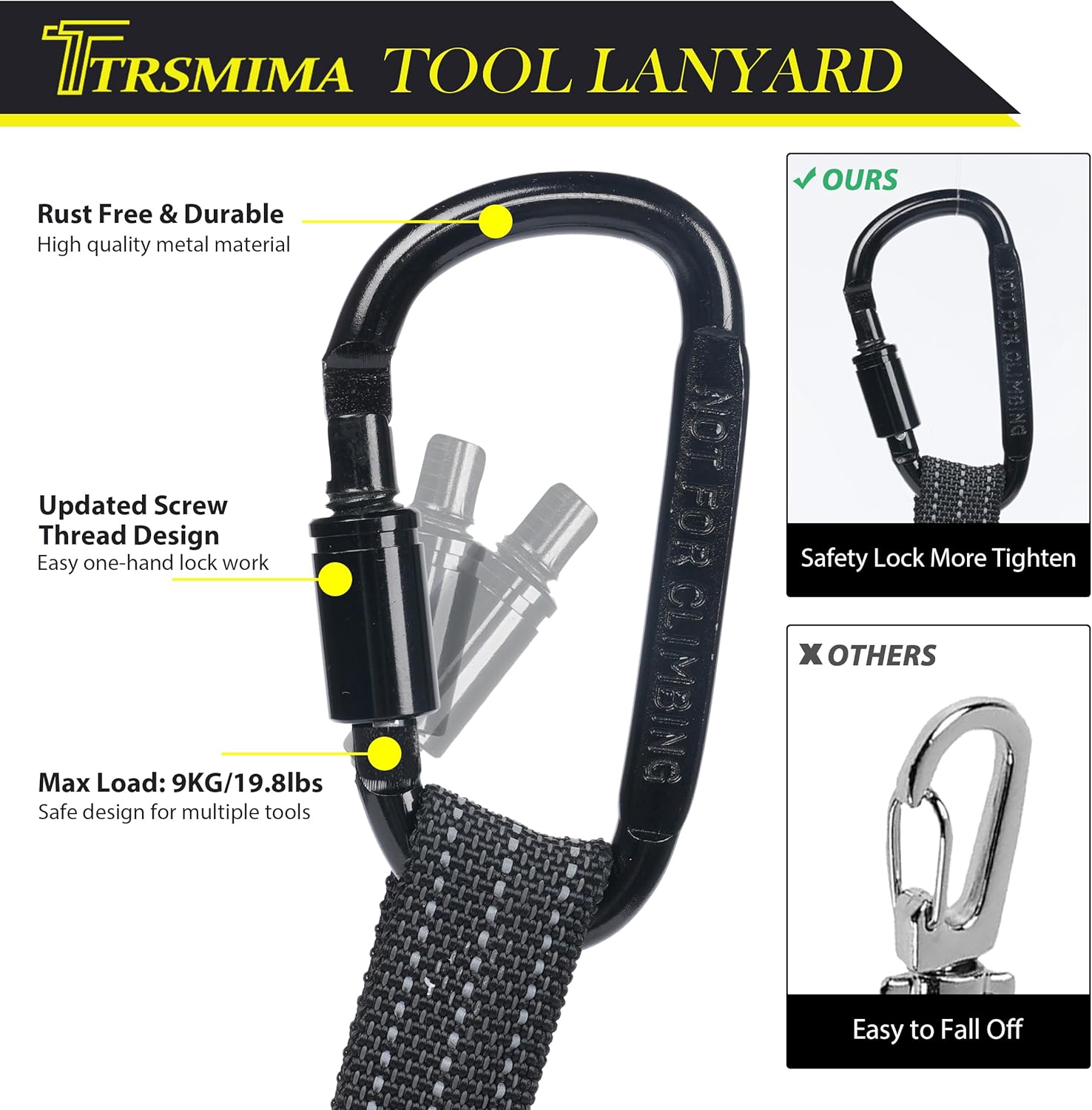 TRSMIMA 5 Pack Tool Lanyard Safety Tether with Carabiner Clips 3 TRSMIMA 5 Pack Tool Lanyard Safety Tether with Carabiner Clips - Image 3