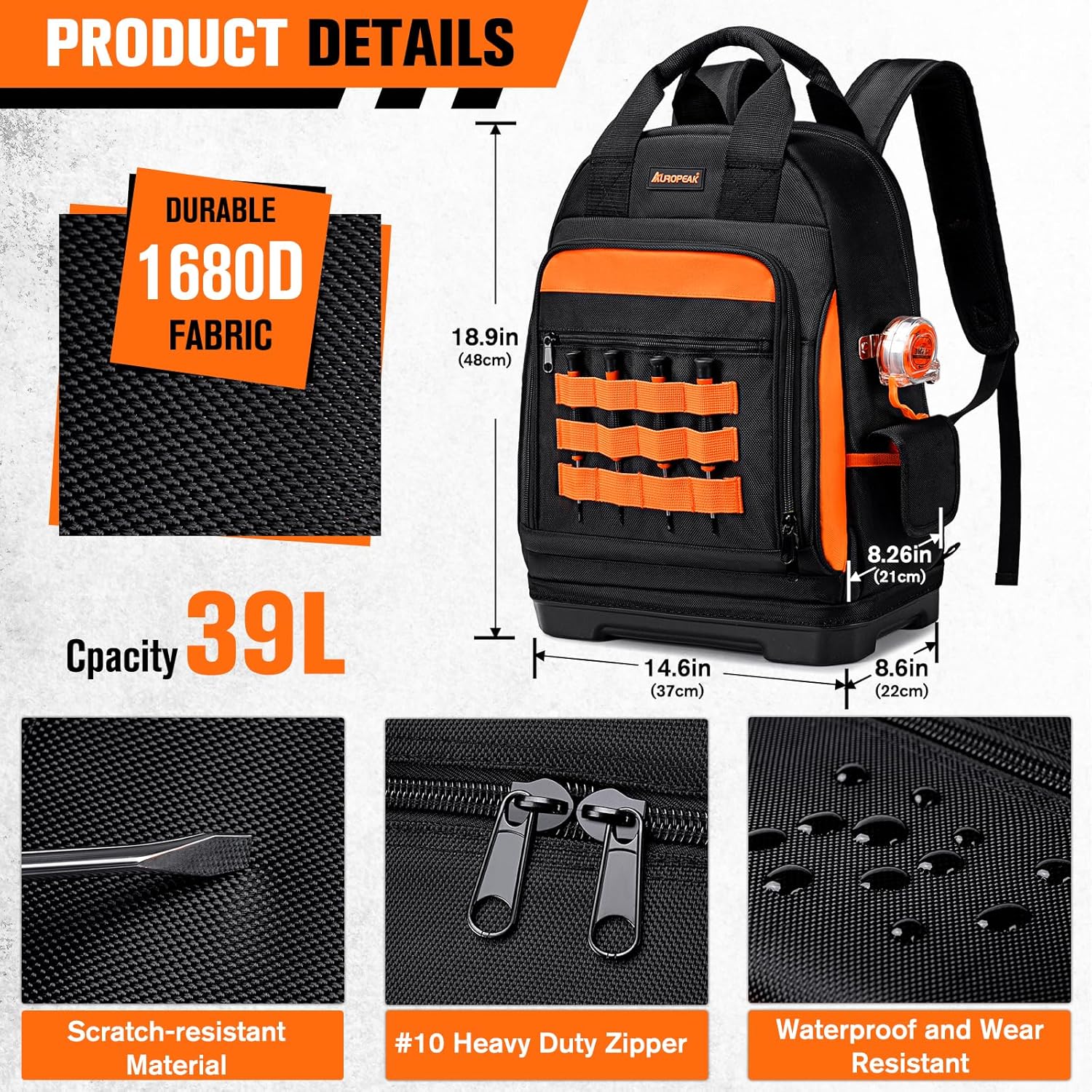 Heavy Duty 77-Pocket Tool Backpack Water-Resistant HVAC Electrician Bag 3 Heavy Duty 77-Pocket Tool Backpack Water-Resistant HVAC Electrician Bag - Image 3