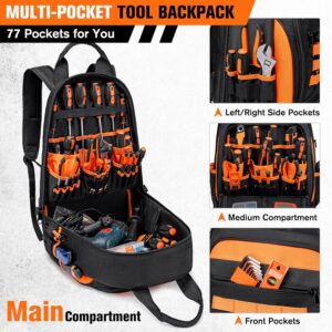 Heavy Duty 77-Pocket Tool Backpack Water-Resistant HVAC Electrician Bag