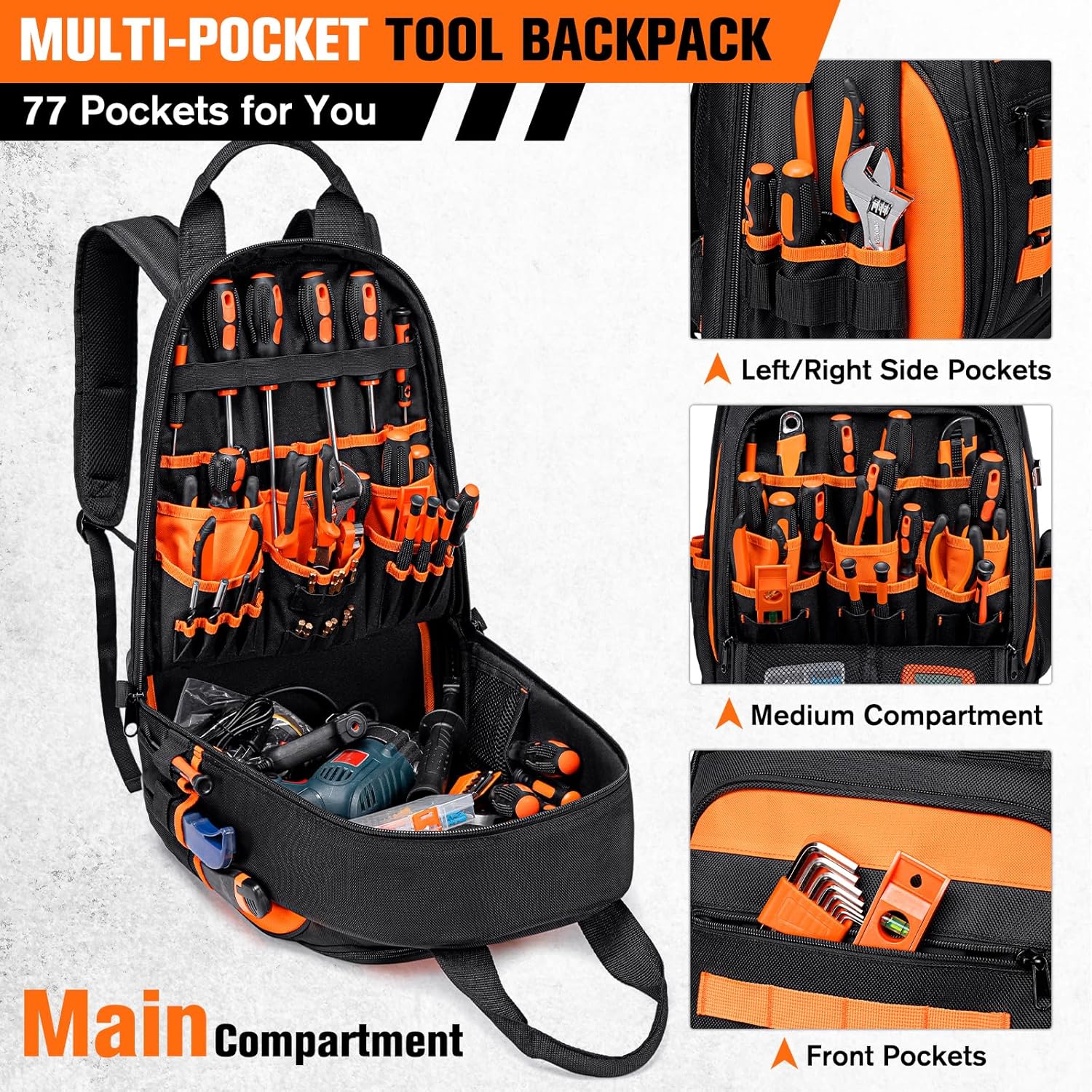 Heavy Duty 77-Pocket Tool Backpack Water-Resistant HVAC Electrician Bag 2 Heavy Duty 77-Pocket Tool Backpack Water-Resistant HVAC Electrician Bag - Image 2