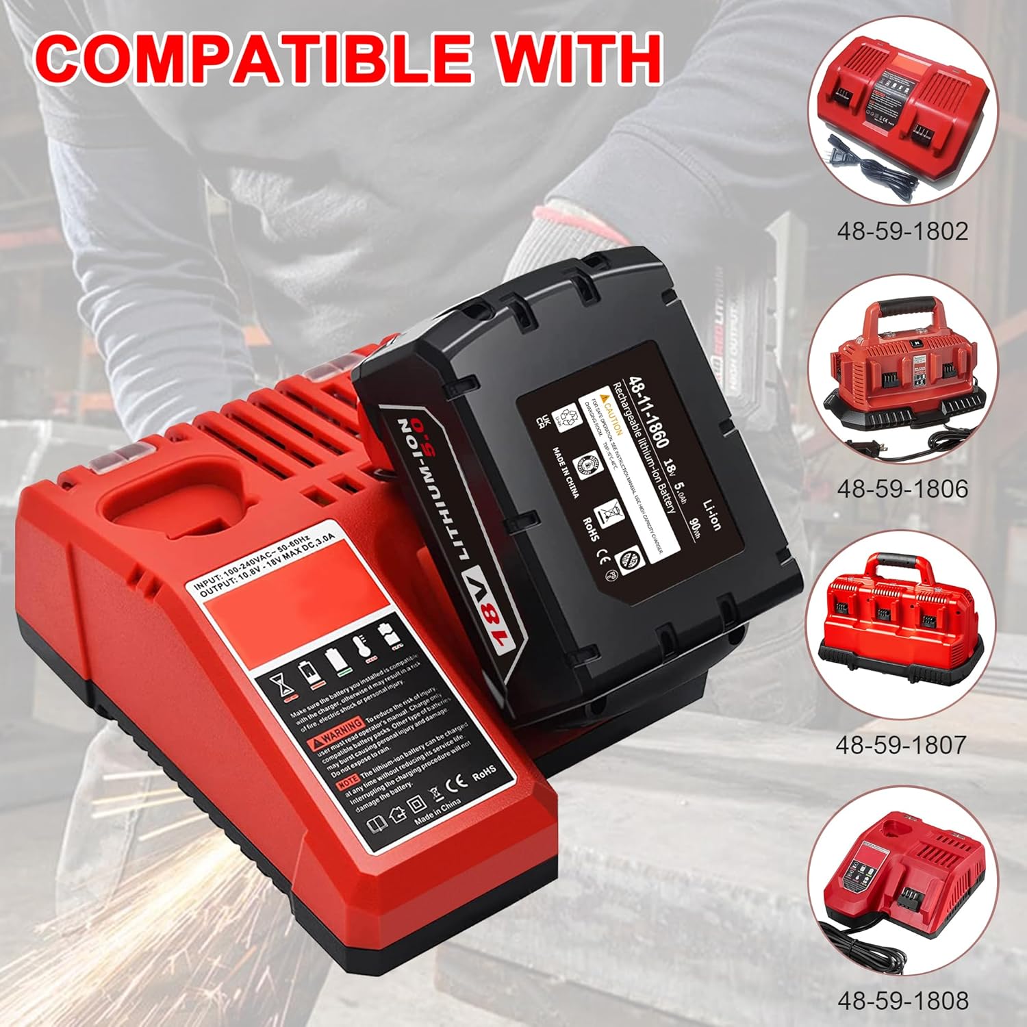 18V 5.0Ah Milwaukee M18 Replacement Battery 48-11-1850 Compatible 3 18V 5.0Ah Milwaukee M18 Replacement Battery 48-11-1850 Compatible - Image 3