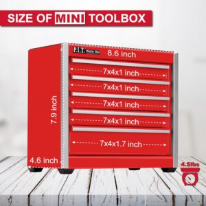 P.I.T. 5-Drawer Mini Rolling Tool Box Steel Cabinet Red