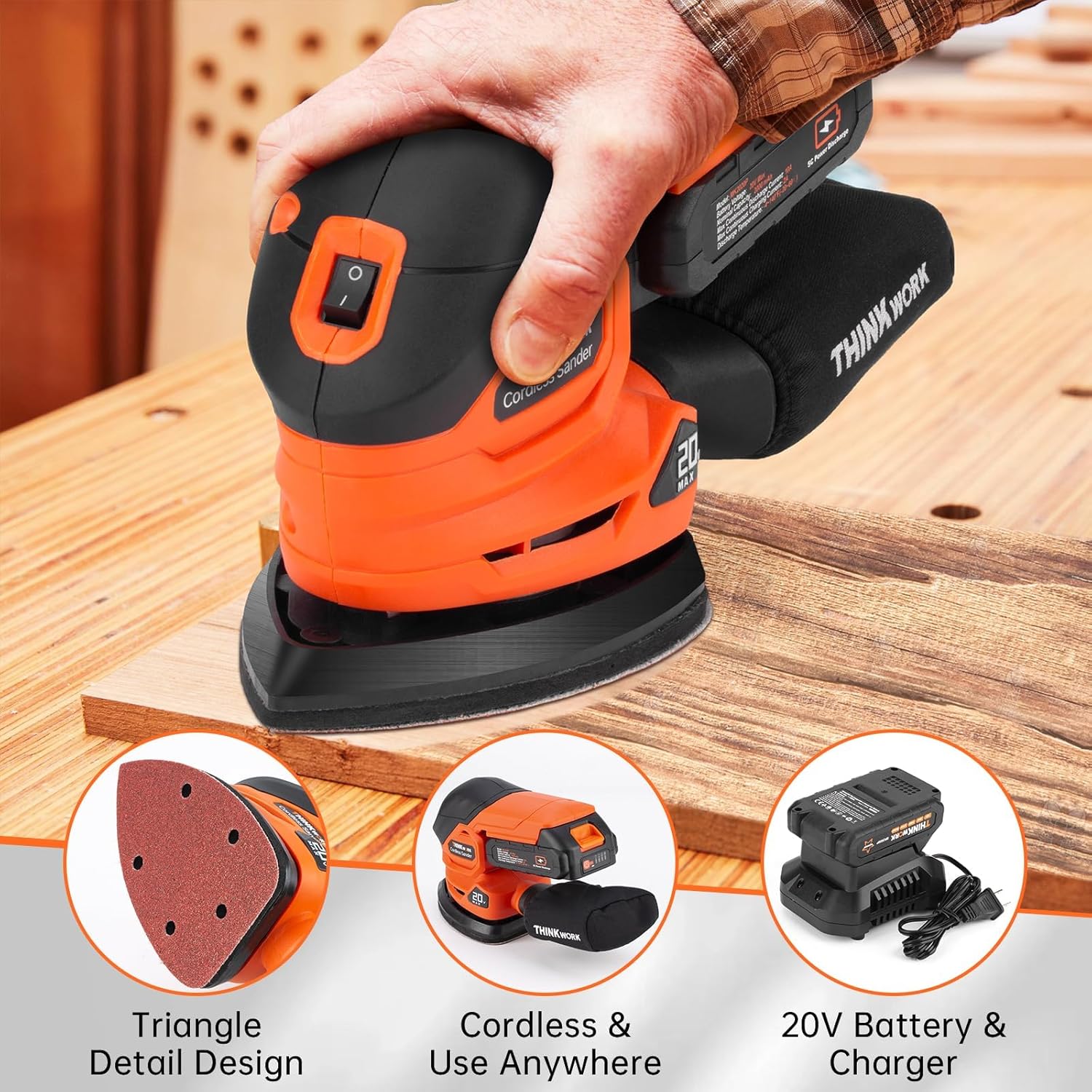 THINKWORK 20V Cordless Detail Sander Kit 12000 OPM 21pc Set 8 THINKWORK 20V Cordless Detail Sander Kit 12000 OPM 21pc Set - Image 8