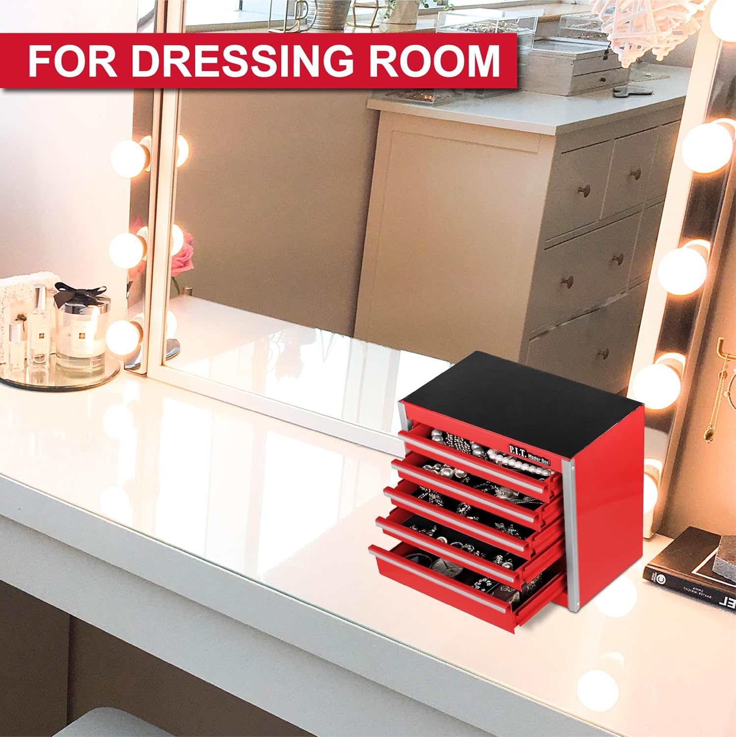 P.I.T. 5-Drawer Mini Rolling Tool Box Steel Cabinet Red 5 P.I.T. 5-Drawer Mini Rolling Tool Box Steel Cabinet Red - Image 5