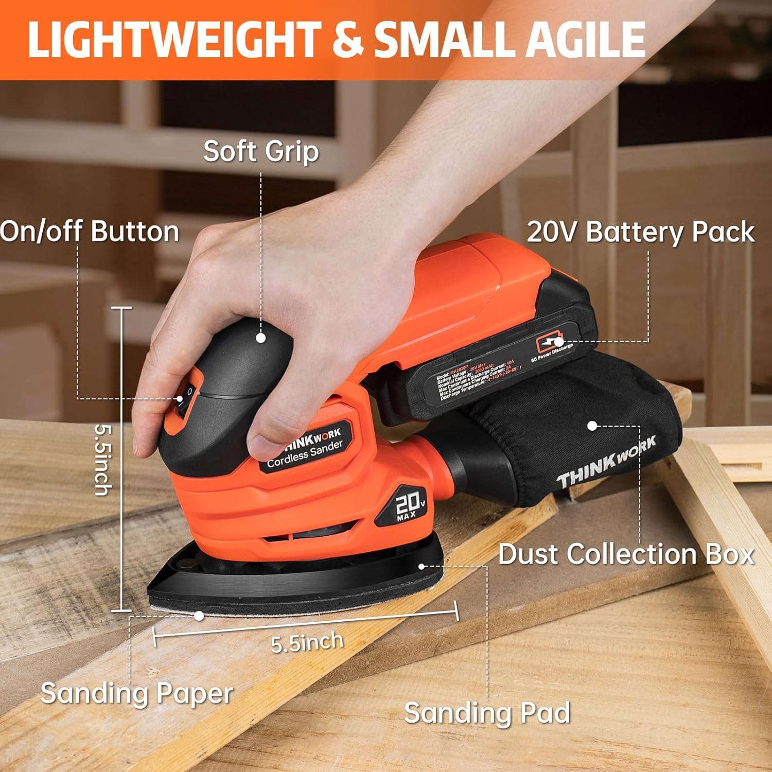 THINKWORK 20V Cordless Detail Sander Kit 12000 OPM 21pc Set 3 THINKWORK 20V Cordless Detail Sander Kit 12000 OPM 21pc Set - Image 3