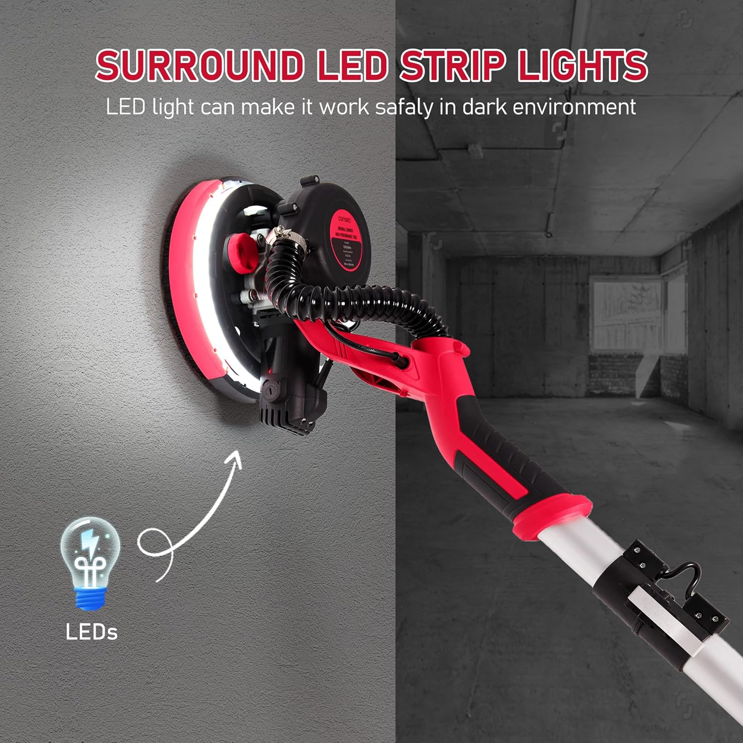 1250W Electric Drywall Sander with Vacuum 7-Speed LED Light Tool 4 1250W Electric Drywall Sander with Vacuum 7-Speed LED Light Tool - Image 4